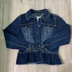 Denim jacket with ruffle hem